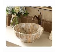 Lavabo de Salle de Bain Rétro,Unité de Lavabo de Comptoir Ronde en Céramique de Style Européen,Déchets d'Évier de Lavabo avec Trou de Trop-Plein et Robinet 41 * 15CM/15036