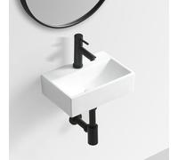 Lavabo De Salle De Bain Sur Plan, Mini-vasque Murale En Céramique, Meuble-lavabo Flottant Rectangulaire For Couloir, Balcon, Garage(37x25.5x10.5cm)