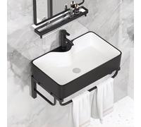 Lavabo De Salle De Bain Suspendu Moderne en Porcelaine Et Céramique, Lavabo d'angle Blanc avec Sortie Eau Chaude Et Froide., Black, 55 * 30cm/22 * 12in