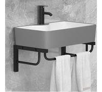 Lavabo De Salle De Bain Suspendu Moderne en Porcelaine Et Céramique, Lavabo d'angle Blanc avec Sortie Eau Chaude Et Froide., Grey, 40 * 30cm/16 * 12in
