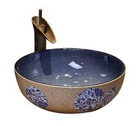 Lavabo de salle de bain, vasque, vasque de salle de bain, vasque à poser, vasque à ustensiles de salle de bain, vasque ronde en céramique avec robinet, vasque