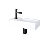 Differnz Helios Petit lavabo à main en céramique blanc, noir - Robinet à gauche - Robinet d'eau froide - 37,5 x 18 x 9,5 cm