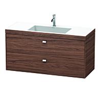 Lavabo Duravit Brioso c-bonded avec meuble bas 120 cm BR4608O1021 Ensemble vasque, 1 trou pour robinet, 120 x 48 cm, Noyer foncé/Chrome