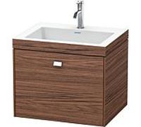 Lavabo Duravit Brioso c-bonded avec meuble bas 60 cm BR4600O1021, ensemble lavabo, trou pour robinet 2000 , Nussbaum Dunkel , poignée chromée