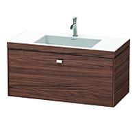 Lavabo Duravit Brioso c-bonded avec meuble sous vasque 100 cm BR4602O1021 Ensemble vasque, 1 trou pour robinet, 100 x 48 cm, Noyer foncé/Chrome