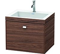 Lavabo Duravit Brioso c-bonded avec meuble sous-vasque 60 cm BR4600O1021, 1 trou de robinet, noyer foncé, poignée chromée