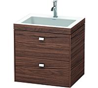 Lavabo Duravit Brioso c-bonded avec meuble sous vasque 60 cm BR4605O1021, 1 trou de robinet, noyer foncé, poignées chromées