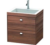Lavabo Duravit Brioso c-bonded avec meuble sous vasque 60 cm BR4605O1079, 1 trou de robinet, noyer naturel, poignées chromées