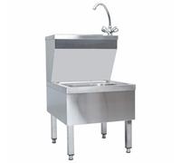 Lavabo économique avec robinet, autoportant, acier inoxydable | Armoire avec 1 compartiment et 4 tiroirs, porte gauche ou droite, pieds en fer, plastique à base de bois