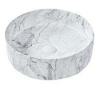 Lavabo en Céramique 40 cm Rond Salle de Bain Vasque Evier Effet Marbre Blanc Manis