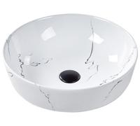 Lavabo en Céramique 42 cm Effet Marbre Comptoir Evier Rond Salle de Bain Blanc Hopi