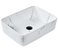 Lavabo en Céramique 49 x 38 cm Effet Marbre Comptoir Evier Rectangulaire Salle de Bain Blanc Hopi