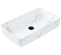 Lavabo en Céramique 61 x 35 cm Effet Marbre Comptoir Evier Rectangulaire Salle de Bain Blanc Hopi