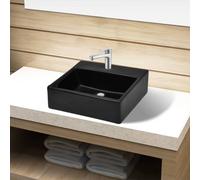 Lavabo en céramique avec trou pour robinet noir carré