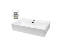 Lavabo en Céramique Blanc 605x365x130 mm avec Garniture de Vidage 1 1/4