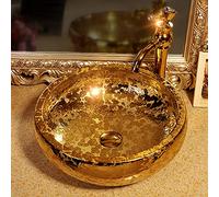 Lavabo en Céramique Dorée - Vasque Ronde luxe en Porcelaine -de salle de bainéviers de salle de bain-Pour Bar et Petit Vestiaire-41X41X15cm