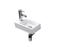 Lavabo en Céramique Mural Petit Blanc Haute Qualité Évier Rectangle Lavabo À la Gauche Pour Vestiaire Salle de Bains Toilette