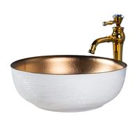 Lavabo en céramique pour plan de travail de salle de bain, art jingdezhen, artisanat unique, blanc et or, avec lavabo pour vanité, dessus