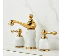 Lavabo en cuivre doré clair à double poignée divisée, armoire de salle de bain à trois trous en marbre, lavabo avec robinet d'eau chaude et froide, marbre blanc [modèle de lampe magique]
