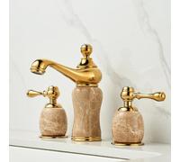 Lavabo en cuivre doré clair à double poignée divisée, armoire de salle de bain à trois trous en marbre, lavabo avec robinet chaud et froid, marbre d'avoine [modèle de lampe magique]