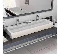 Lavabo en fonte minérale - Blanc - 120 x 46 x 11 cm | Fonte de marbre, 2 trous de robinet, montage mural ou en saillie, matériel de montage inclus