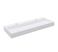 Lavabo en fonte minérale blanc 120x46x11 cm vasque suspendue ou à poser avec 2 trous de robinetterie pour salle de bain rénovation sanitaire