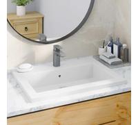 Lavabo en granit blanc 600 x 450 x 120 mm avec trop-plein, trou robinet 35 mm, évier vasque résistant chaleur pour salle de bain, installation au-dessus du comptoir