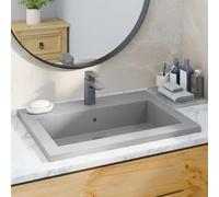 Lavabo en granit gris 600 x 450 x 120 mm avec trop-plein et trou robinet 35 mm pour salle de bain, évier vasque résistant chaleur, installation sur plan de travail