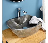 Lavabo en pierre de 40 cm avec trou pour robinet, en pierre de rivière naturelle, lavabo en granit pour salle de bain, invités, WC Wohnfreuden