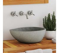 Lavabo en Pierre de Rivière Ovale Vasque à Poser Lave-Mains Salle de Bain vidaX