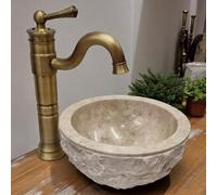 Lavabo en pierre naturelle en marbre - 2 tailles - Marbre clair avec extérieur grossièrement taillé (beige, diamètre 25 cm)