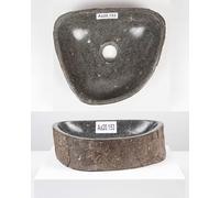 Lavabo en pierre naturelle, ovale, gris, 30 cm, pour salle de bain d'invités, WC, à poser, en pierre de rivière