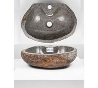 Lavabo en pierre, ovale, 50 cm, avec trou pour robinet, salle de bain, WC, jardin, pierre de rivière, à poser, à poser WOHNFREUDEN