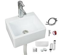 Lavabo en plastique avec robinet, évier simple | Bec verseur avec tuyau - Bouchon de vidange pour jardin, garage, cave, camping-car (34 x 29 cm)