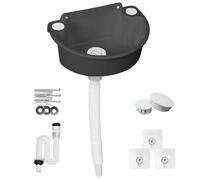 Lavabo en plastique pour camping, noir | Simple, Avec tuyau et bouchon de vidange, Pour jardin, garage, cave, camping-car, Pour chantiers de construction