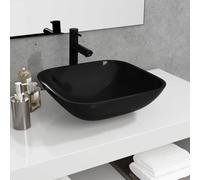 Lavabo en verre noir 42x42x14 cm vasque design au-dessus du comptoir pour salle de bain toilette avec vidage trop plein robinetterie compatible installation facile
