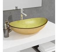 Lavabo en verre trempé doré, 54,5 x 35 x 15,5 cm, pour salle de bain, lavabo et toilettes d'invités, robuste et moderne