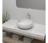 vidaXL Lavabo de salle de bain Vasque 275495 en céramique ronde avec mitigeur blanc