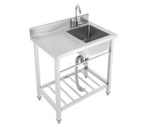Lavabo, évier de cuisine, en acier inoxydable, lavabo mobile, surface de blocage de l'eau encastrée intégrée avec rainure de couteau, cuisine extérieure, jardin, camp