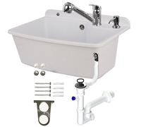 Lavabo évier utilitaire 61,5 cm blanc granit polystyrène évier de ménage avec robinet extensible bac à laver avec trop-plein distributeur de savon siphon évier mural