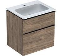 Geberit Lavabo avec meuble bas iCon 502335JR1 60 cm, blanc, corps noyer, poignée lave mat