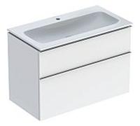 Geberit Lavabo Icon avec meuble bas 90 cm – 90×63×48 cm, corps blanc brillant, poignée chromée