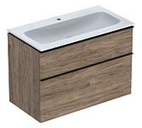 Geberit iCon lavabo avec meuble bas 90 cm 502337JR1 Ensemble lavabo 90x63x48cm, blanc , corps noyer, poignée lave mat