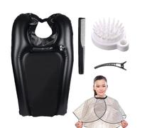 Lavabo gonflable pour cheveux, plateau de lavage des cheveux, base de shampooing portable avec châle imperméable avec peignes et clip, support de cou pour soins capillaires, aide à ne pas renverser le