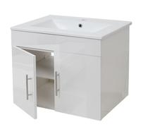 Lavabo + meuble sous évier HWC-D16, meuble sous vasque, poli miroir 60cm blanc