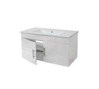 Lavabo + Meuble Sous Évier Hwc-D16, Meuble Sous Vasque, Poli Miroir 90cm Blanc Multicolore