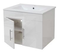 Lavabo + meuble sous évier HWC-D16, meuble sous vasque, poli miroir 60cm blanc