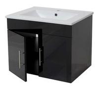 Lavabo + Meuble Sous Évier Hwc-D16, Meuble Sous Vasque, Poli Miroir 60cm Noir Multicolore