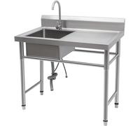 Lavabo multifonction autoportant en acier inoxydable - 100 × 60 × 93 cm - Évier commercial pour l'extérieur et le camping - Évier avec robinet