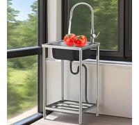 Lavabo multifonction en acier inoxydable,Évier Inox de sur Pieds Cuisine 1 Bac,Lavabo Inox Professionnel pour Faire la Plonge Cuisine de Restaurants, Salle de Bain, Garages